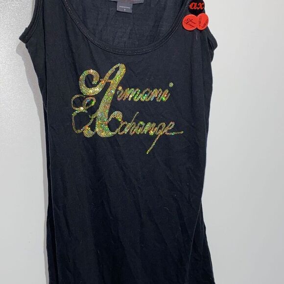 Armani Exchange Women's Sequined Logo Scoop Neck Tank Top Black Gold Size Large - Picture 3 of 9